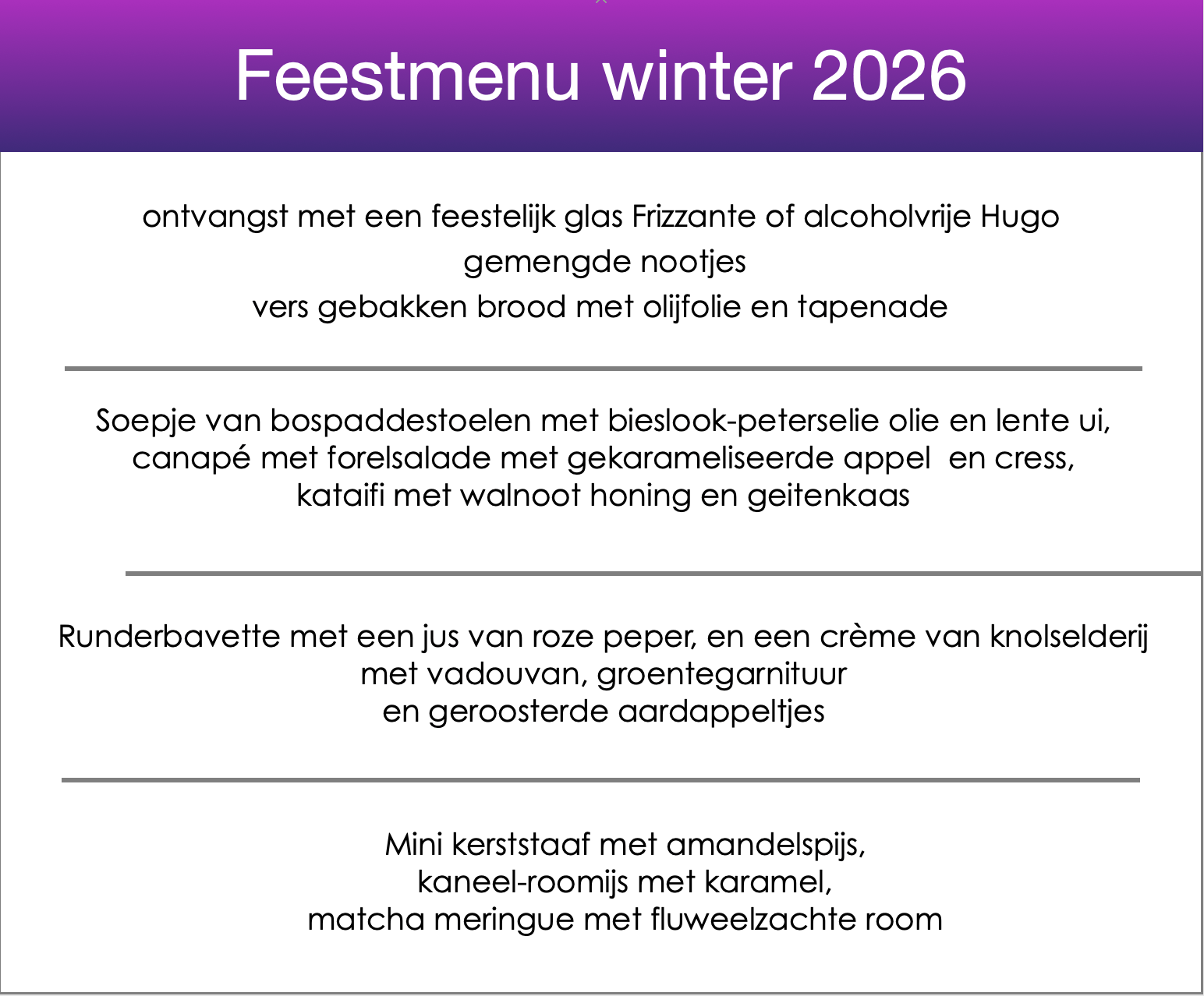 Feestmenu winter 2026 kerstmenu 2026